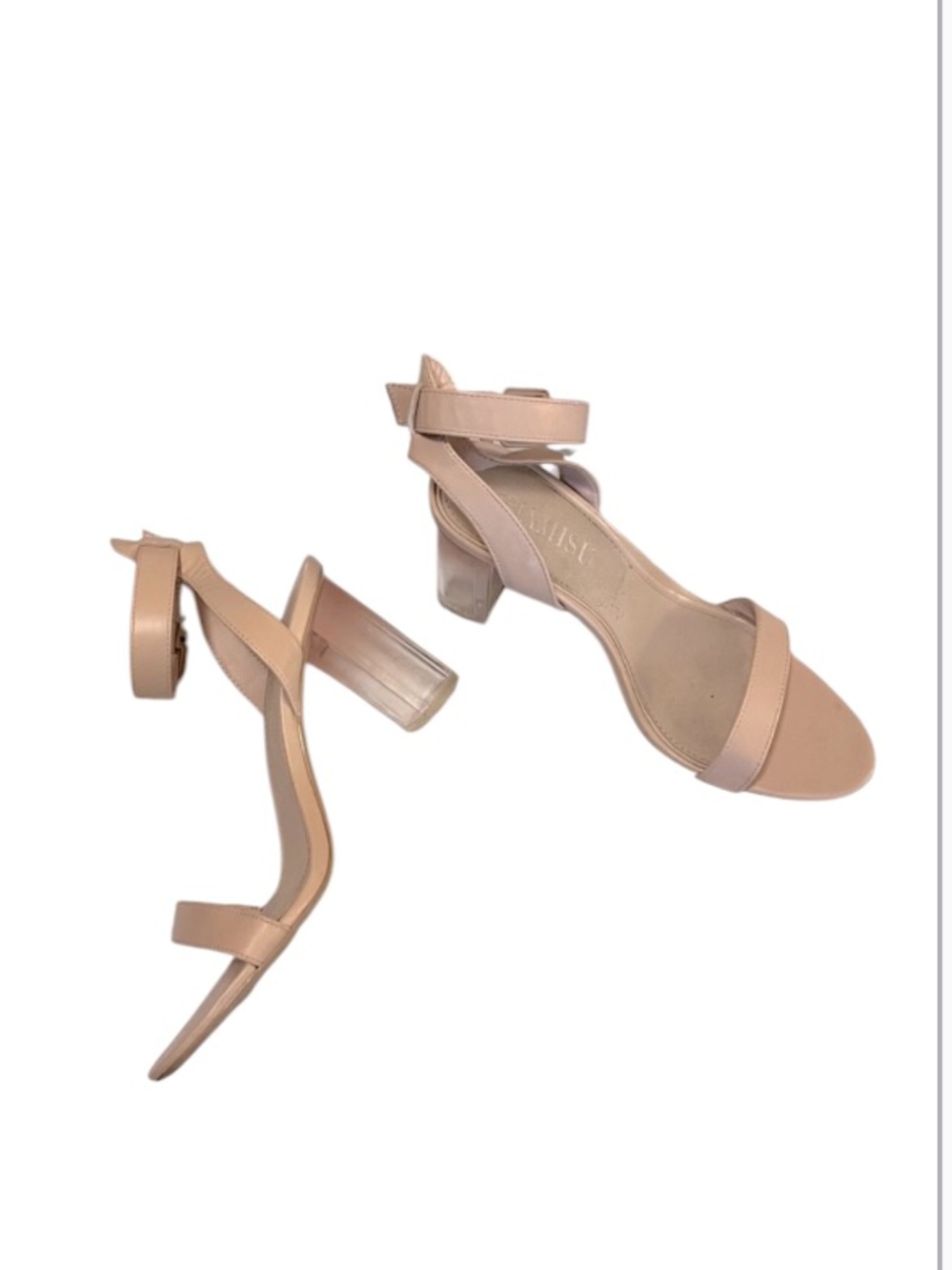 Amisu New Yorker Women’s Nude Beige Cream Acrylic Chunky Heel  Ankle Strap Shoes